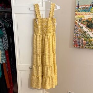 Elegant Yellow Gingham Maternity Maxi Dress